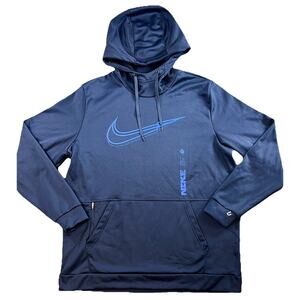 Nike Therma-FIT Hoodie Mens XL Navy Blue Royal Blue Pullover Swoosh Athletic